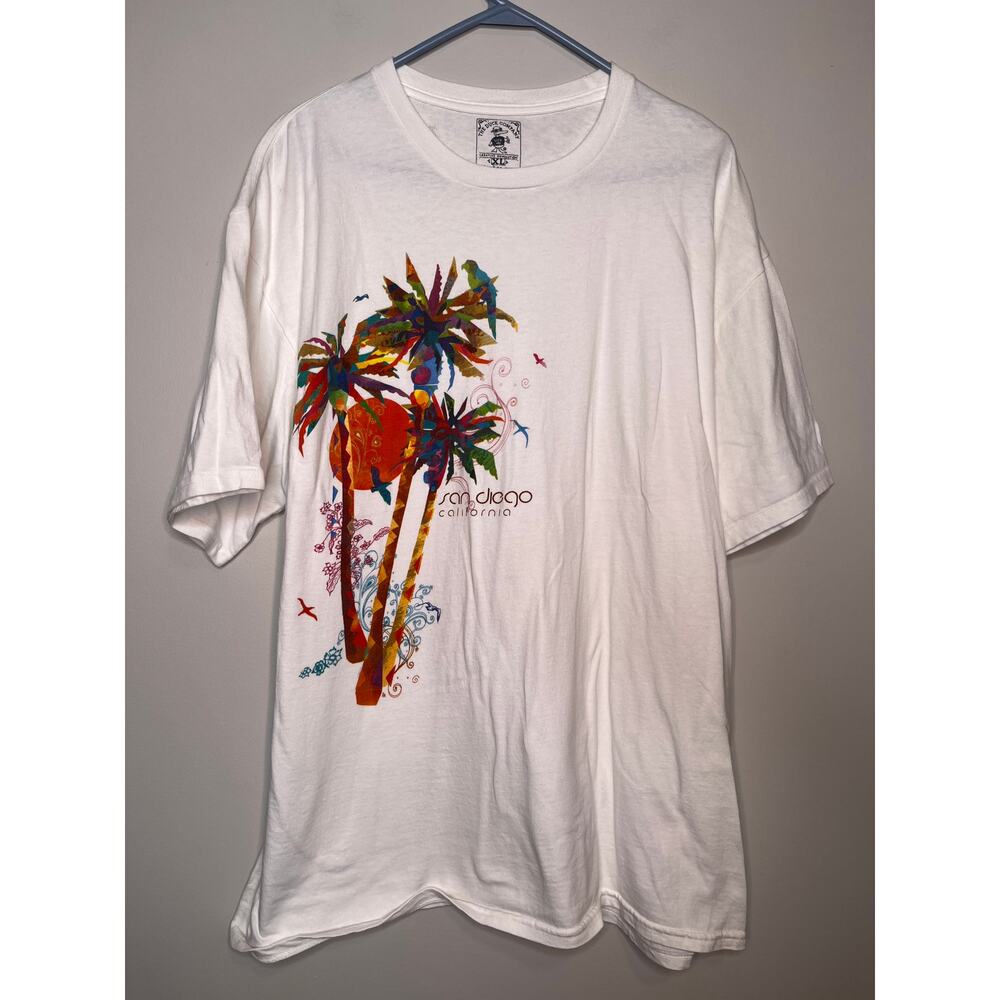 2000s Y2K The Duck Company San Diego California Palm Trees Watercolor Shirt XL